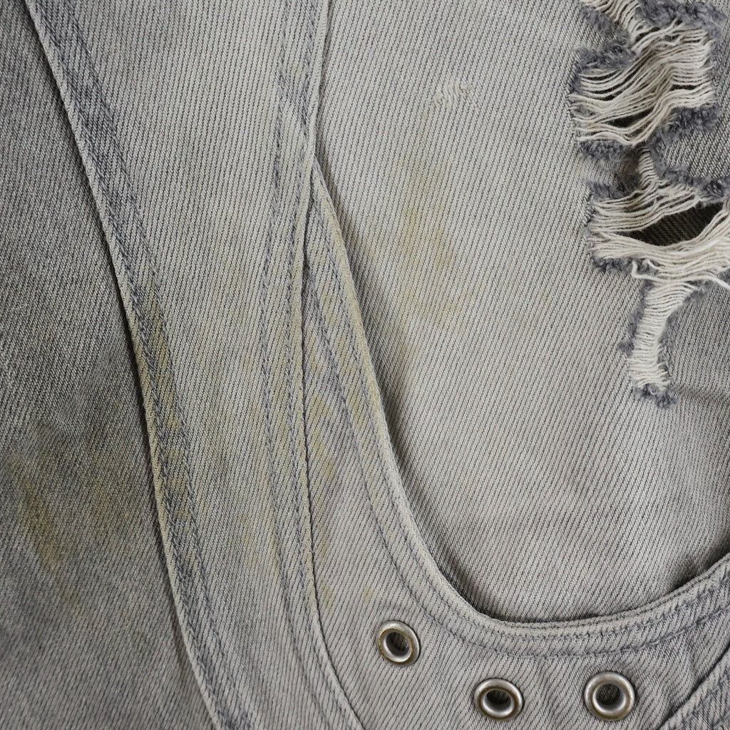 Personsoul(パーソンソール) DECONSTRUCTED DENIM JEAN デコンストラクテッド フレアパッチ ワークデニムジーンズ パンツ グレー HL6380