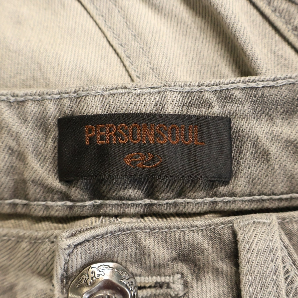 Personsoul(パーソンソール) DECONSTRUCTED DENIM JEAN デコンストラクテッド フレアパッチ ワークデニムジーンズ パンツ グレー HL6380