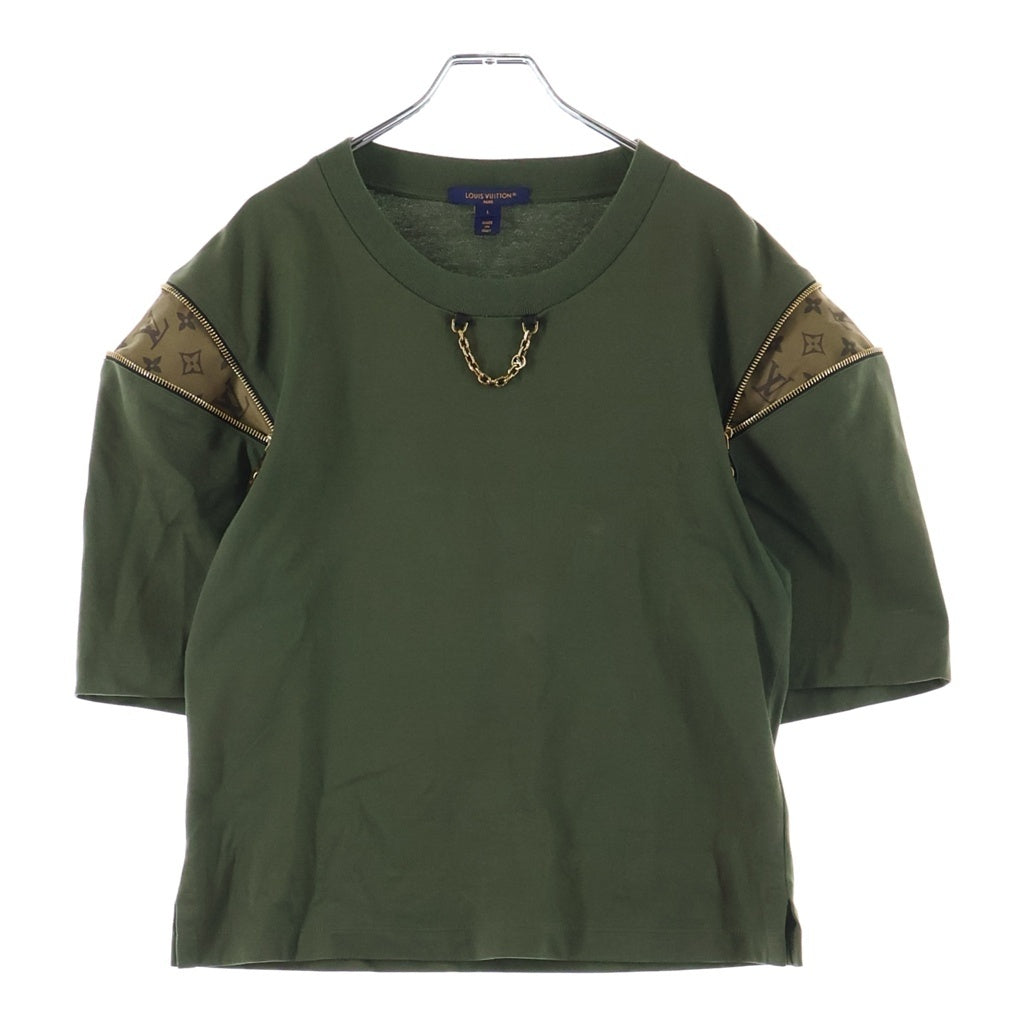 LOUIS VUITTON(ルイヴィトン) モノグラム ショルダージップ クルーネック チェーン装飾 半袖Tシャツ カットソー カーキ RW232W API FPJT05