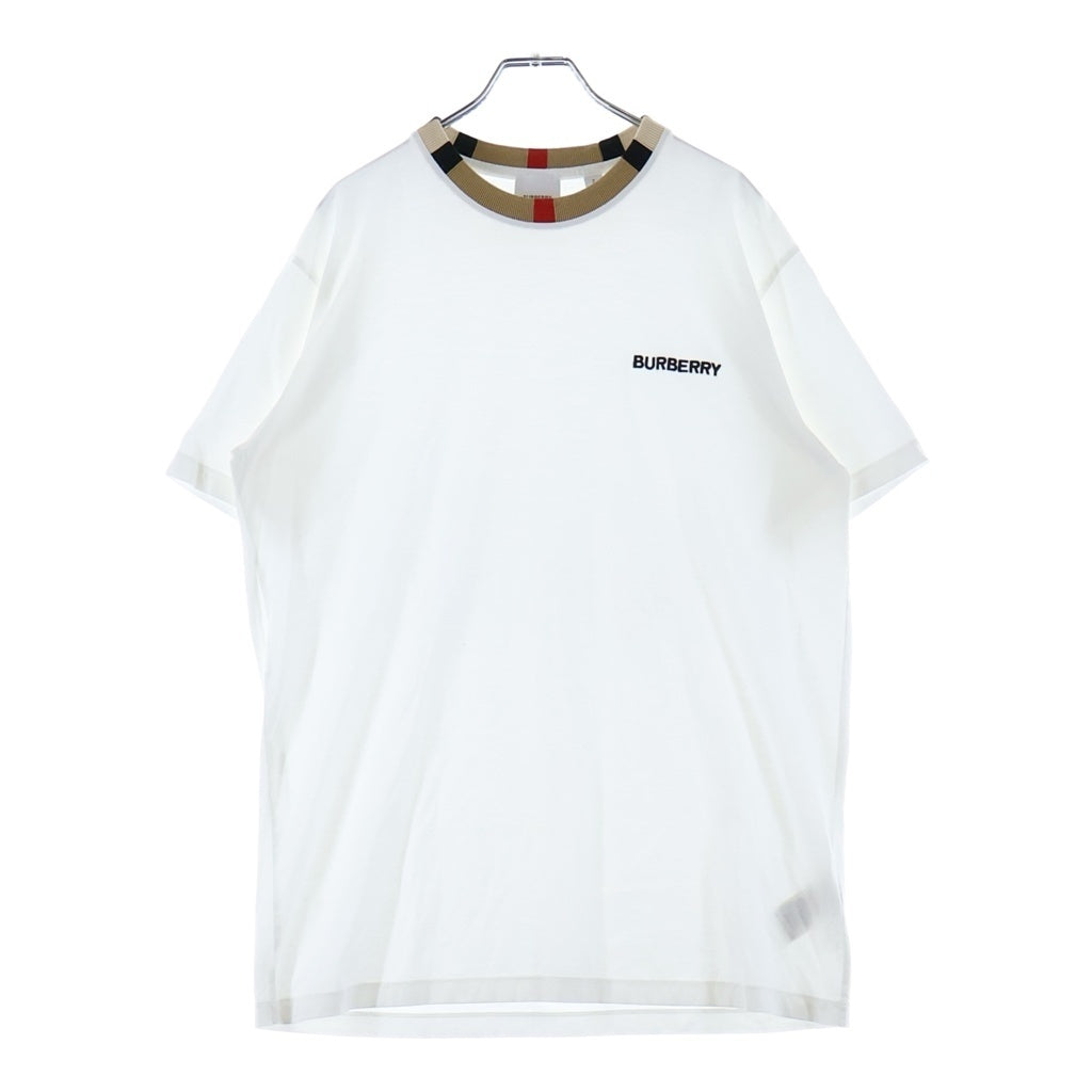 BURBERRY(バーバリー) 22SS ネックチェックロゴクルーネック半袖Tシャツカットソー ホワイト 8069539