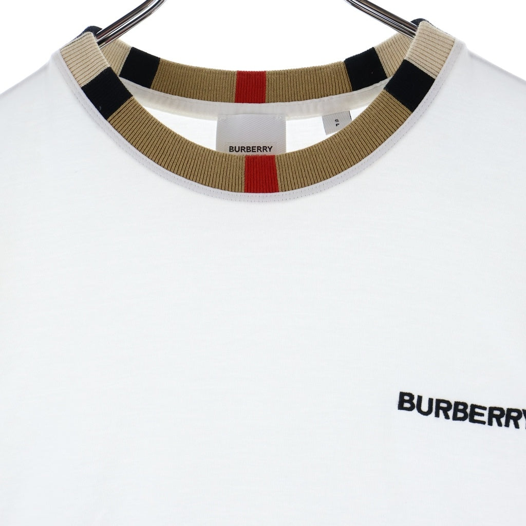 BURBERRY(バーバリー) 22SS ネックチェックロゴクルーネック半袖Tシャツカットソー ホワイト 8069539