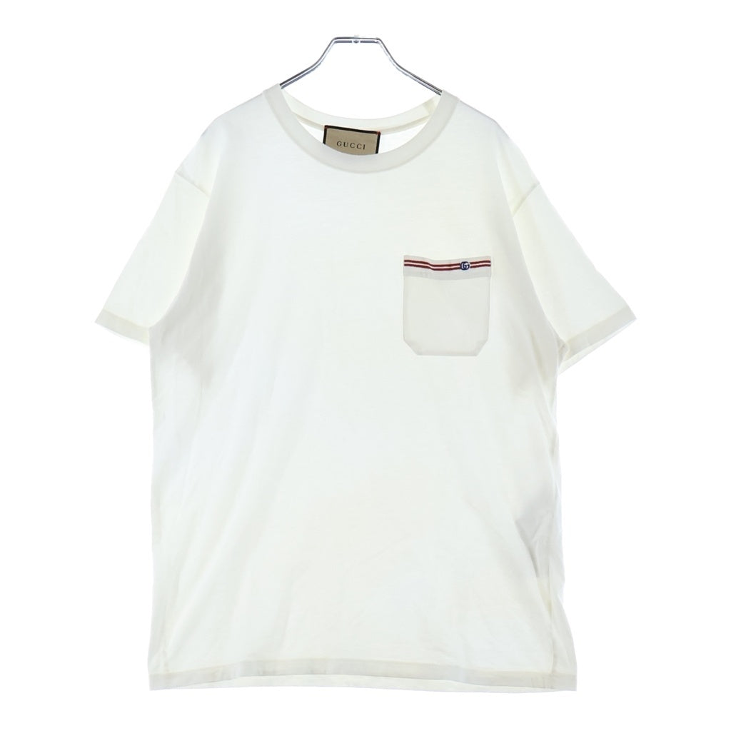 GUCCI(グッチ) フロントポケット ロゴエンブロイダリー クルーネック半袖Tシャツ カットソー ホワイト 673710 XJDVI