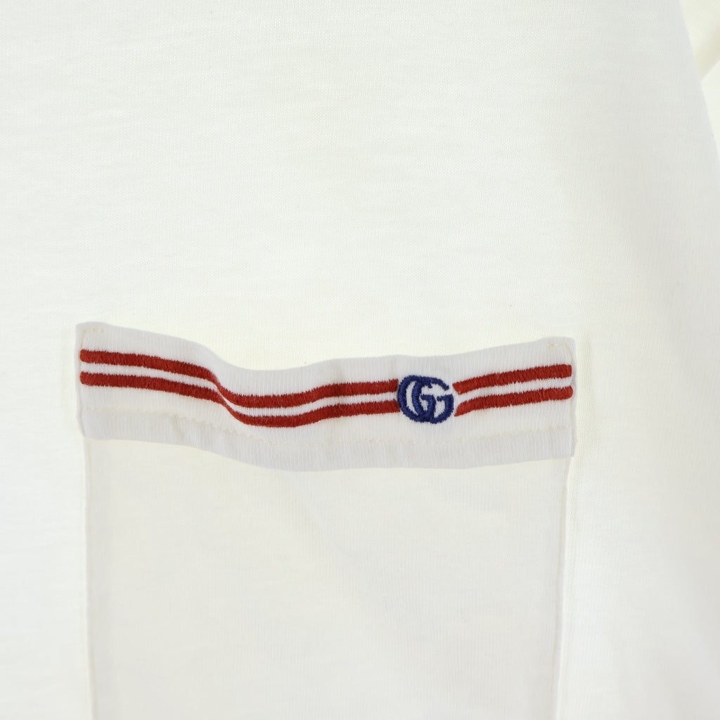 GUCCI(グッチ) フロントポケット ロゴエンブロイダリー クルーネック半袖Tシャツ カットソー ホワイト 673710 XJDVI