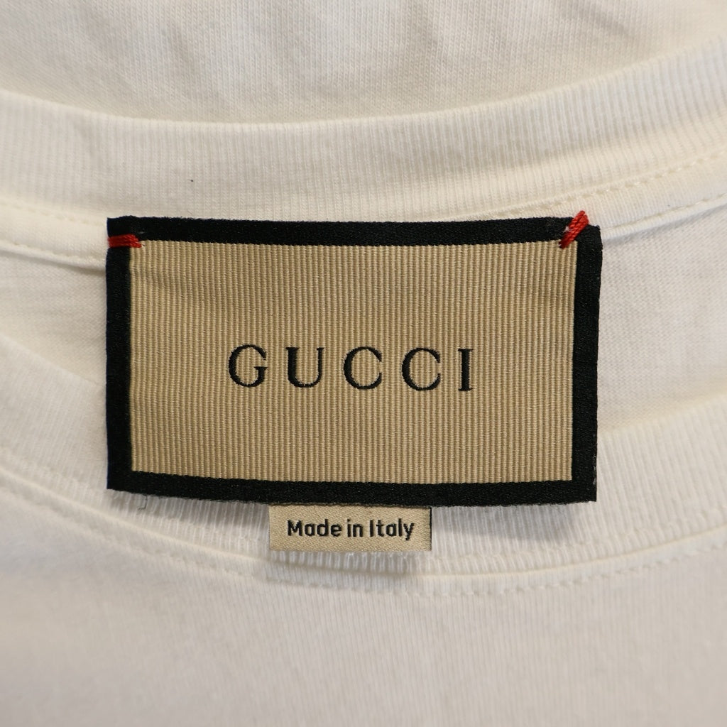 GUCCI(グッチ) フロントポケット ロゴエンブロイダリー クルーネック半袖Tシャツ カットソー ホワイト 673710 XJDVI