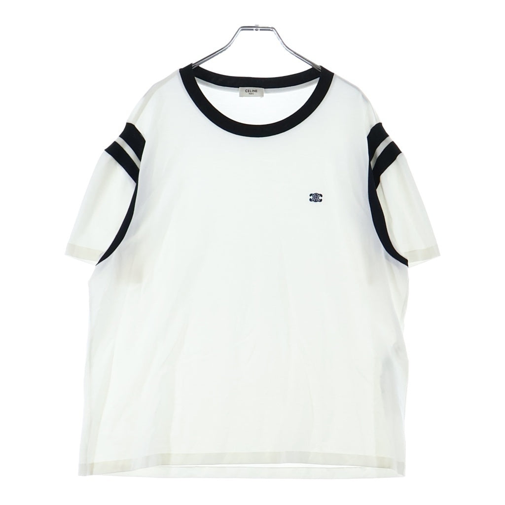 CELINE(セリーヌ) 24SS Contrast Logo Embroidered Crewneck T-Shirt 2X30O671Q.01OB コントラストロゴ刺繍 クルーネック半袖Tシャツ カットソー ホワイト/ブラック