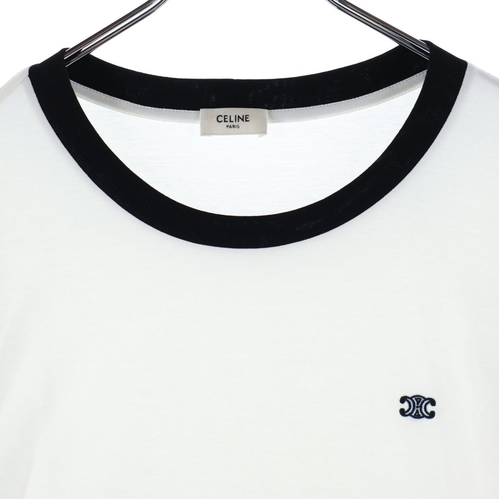 CELINE(セリーヌ) 24SS Contrast Logo Embroidered Crewneck T-Shirt 2X30O671Q.01OB コントラストロゴ刺繍 クルーネック半袖Tシャツ カットソー ホワイト/ブラック