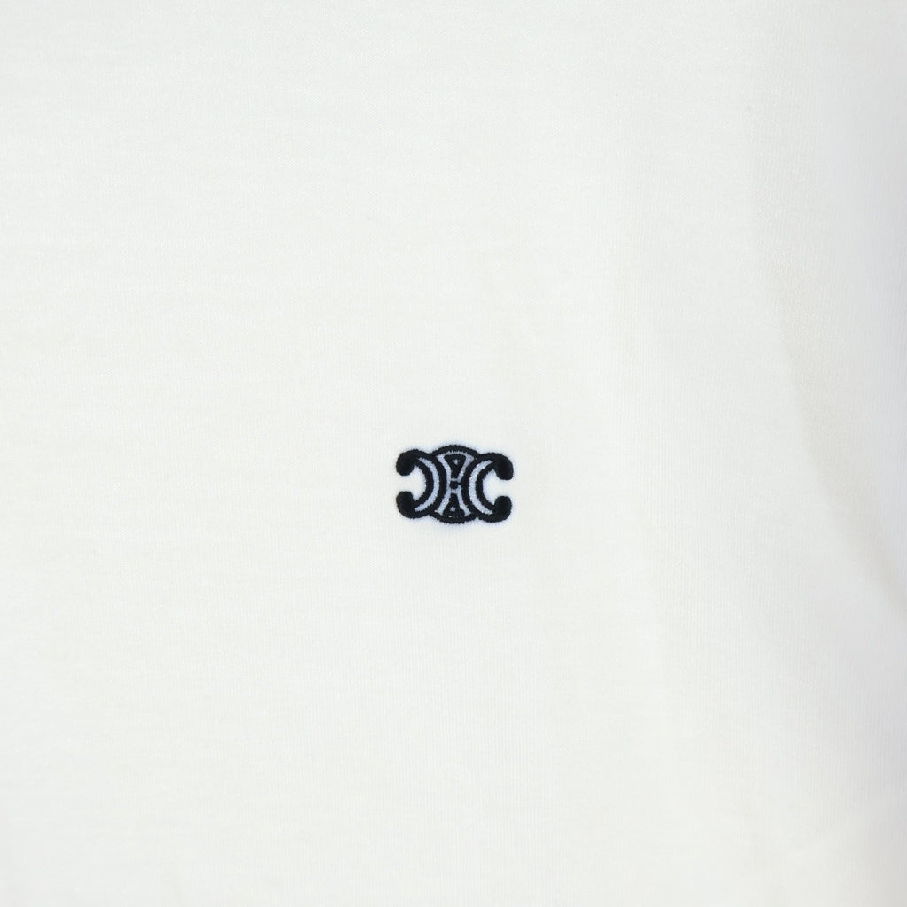 CELINE(セリーヌ) 24SS Contrast Logo Embroidered Crewneck T-Shirt 2X30O671Q.01OB コントラストロゴ刺繍 クルーネック半袖Tシャツ カットソー ホワイト/ブラック
