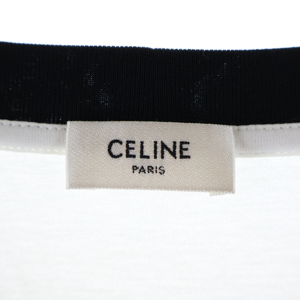 CELINE(セリーヌ) 24SS Contrast Logo Embroidered Crewneck T-Shirt 2X30O671Q.01OB コントラストロゴ刺繍 クルーネック半袖Tシャツ カットソー ホワイト/ブラック