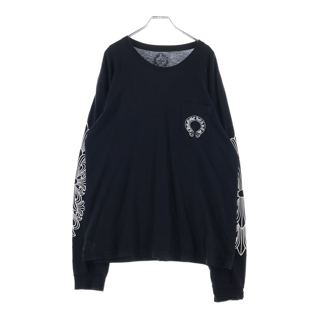 CHROME HEARTS(クロムハーツ) FLRL CRS HORSESHOE LS TEE アームフローラルクロス バックホースシュー クルーネック長袖Tシャツカットソー ブラック