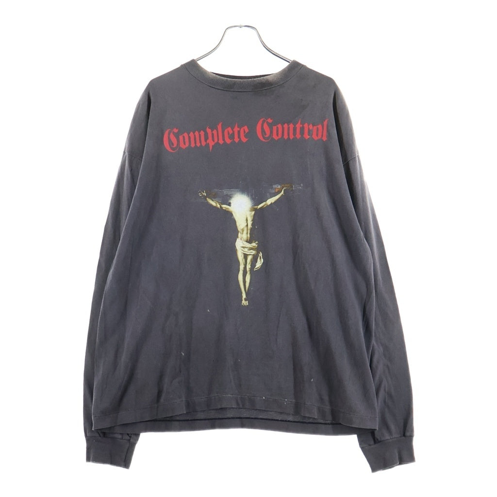 SAINT MICHAEL(セントマイケル) 25SS × Kosuke Kawamura KK_LS TEE/COMPLETE CONTRL 河村康輔 ヴィンテージ加工 両面プリント 長袖Tシャツ カットソー グレー SM-HR8-0000-C26