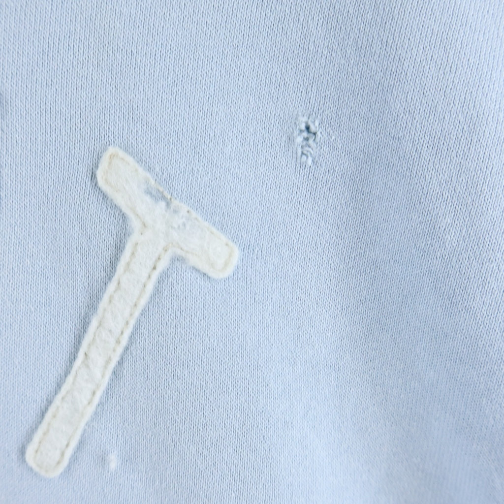 SAINT MICHAEL(セントマイケル) 22AW HOLY RELICS FELT HOODIE ヴィンテージ加工 フェルトロゴ フーディー プルオーバー スウェットパーカー ライトブルー SM-A22-0000-022