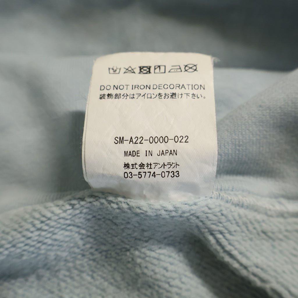 SAINT MICHAEL(セントマイケル) 22AW HOLY RELICS FELT HOODIE ヴィンテージ加工 フェルトロゴ フーディー プルオーバー スウェットパーカー ライトブルー SM-A22-0000-022