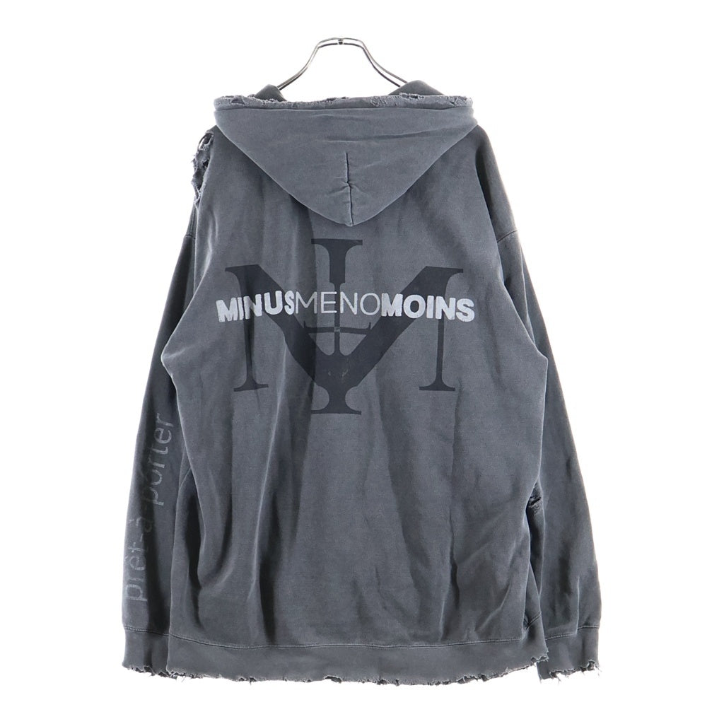 MINUS(マイナス) Bootleg Hoodie ブートレグ フロントプリント プルオーバーフーディーパーカー チャコールグレー