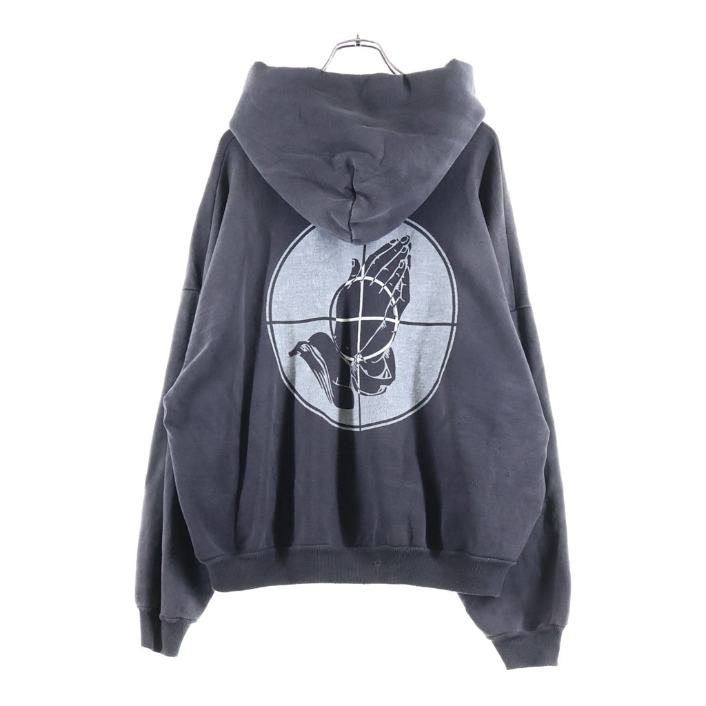 SAINT MICHAEL(セントマイケル) 25SS ×FEAR SNT OF GOD FG_HOODIE フィアオブゴッド VINTAGE加工 両面プリント スウェット プルオーバーパーカー グレー SM-HR8-0000-C03