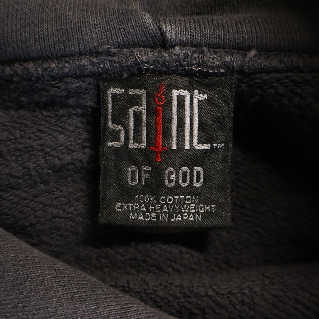 SAINT MICHAEL(セントマイケル) 25SS ×FEAR SNT OF GOD FG_HOODIE フィアオブゴッド VINTAGE加工 両面プリント スウェット プルオーバーパーカー グレー SM-HR8-0000-C03