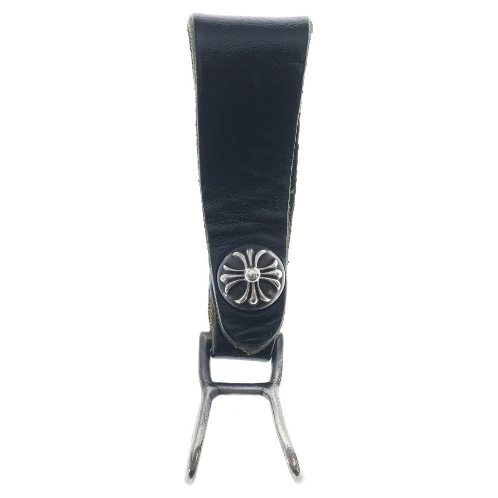 CHROME HEARTS(クロムハーツ) BELT LOOP クロスボールボタンレザーベルトループ シルバー/ブラック BCA397