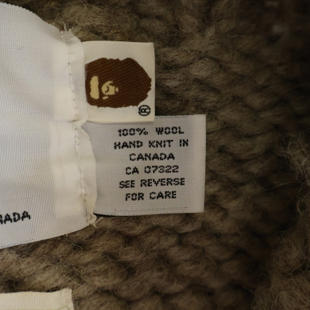 A BATHING APE(アベイシングエイプ) 90S VINTAGE post overalls ヴィンテージ フロント猿ロゴ ジップアップ カウチンニット カナディアンセーター ベージュ/ブラウン