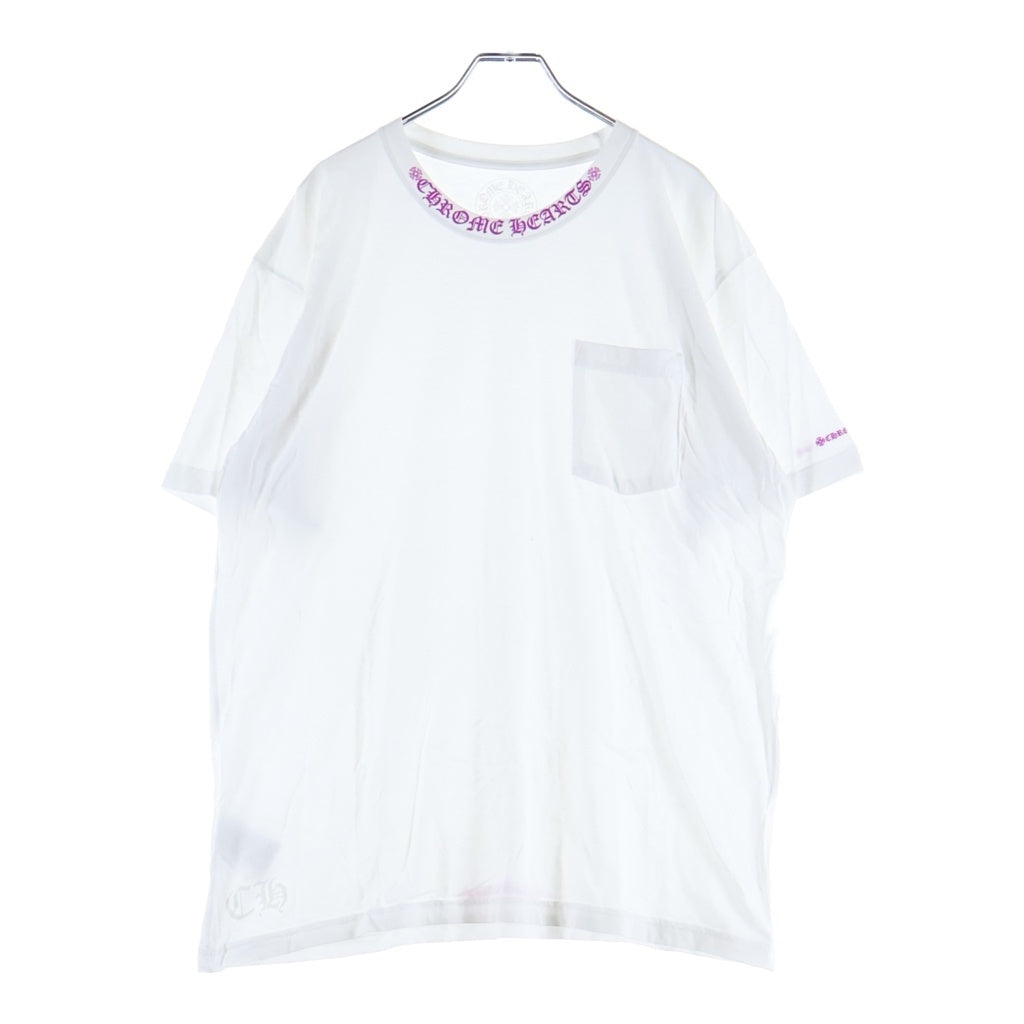CHROME HEARTS(クロムハーツ) NECK LOGO S/S TEE ネックロゴプリント クルーネック半袖Tシャツ カットソー ホワイト/パープル