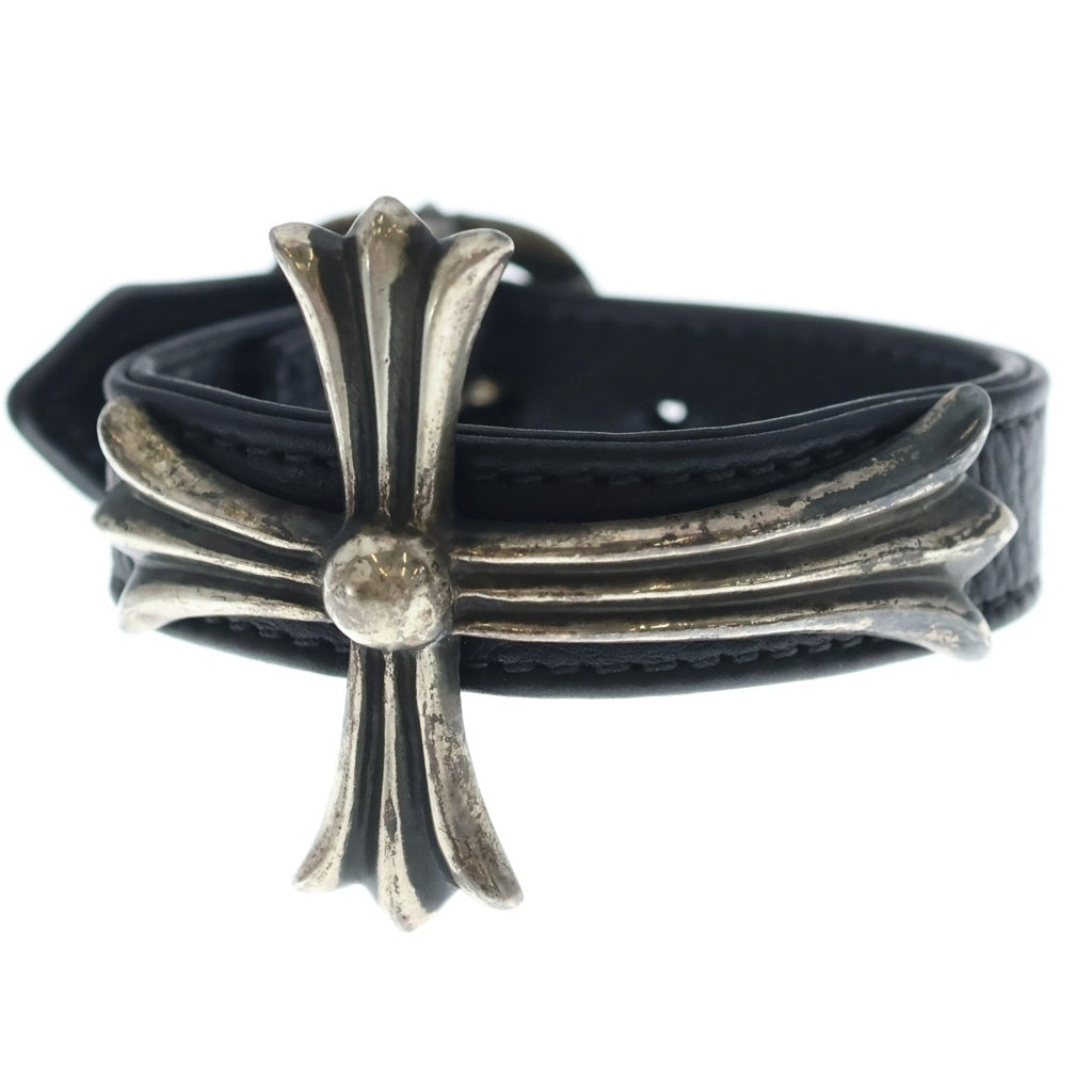 CHROME HEARTS(クロムハーツ) GUNSLINGER ガンスリンガー ラージクロス レザーブレスレット シルバー/ブラック