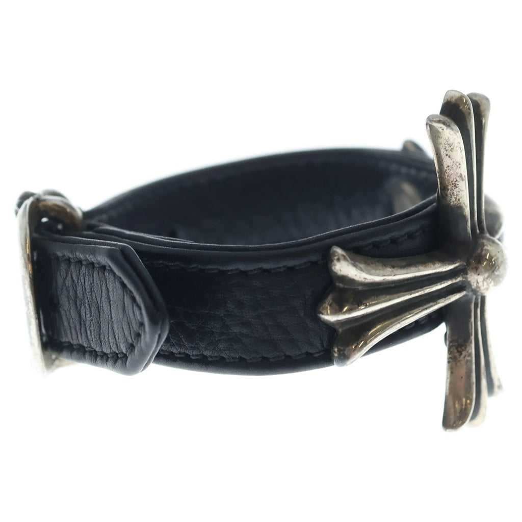 CHROME HEARTS(クロムハーツ) GUNSLINGER ガンスリンガー ラージクロス レザーブレスレット シルバー/ブラック