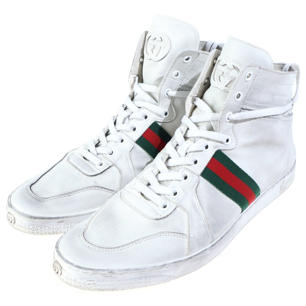 GUCCI(グッチ) Stretch High-Top Sneaker インターロッキングG シェリーライン レザーハイカットスニーカー ホワイト 864414