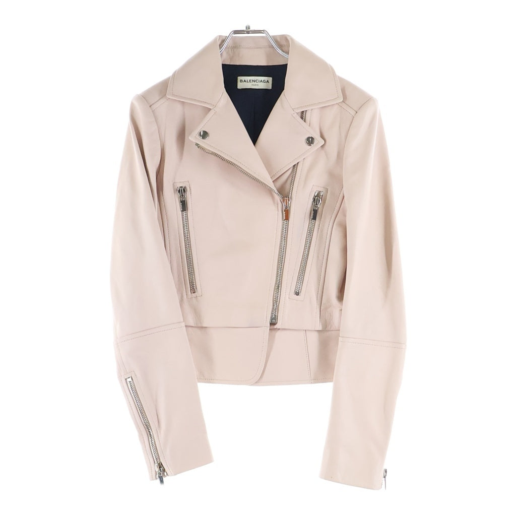 BALENCIAGA(バレンシアガ) ラムレザー クロップド ダブルライダースジャケット ピンク レディース 374490 TMH16
