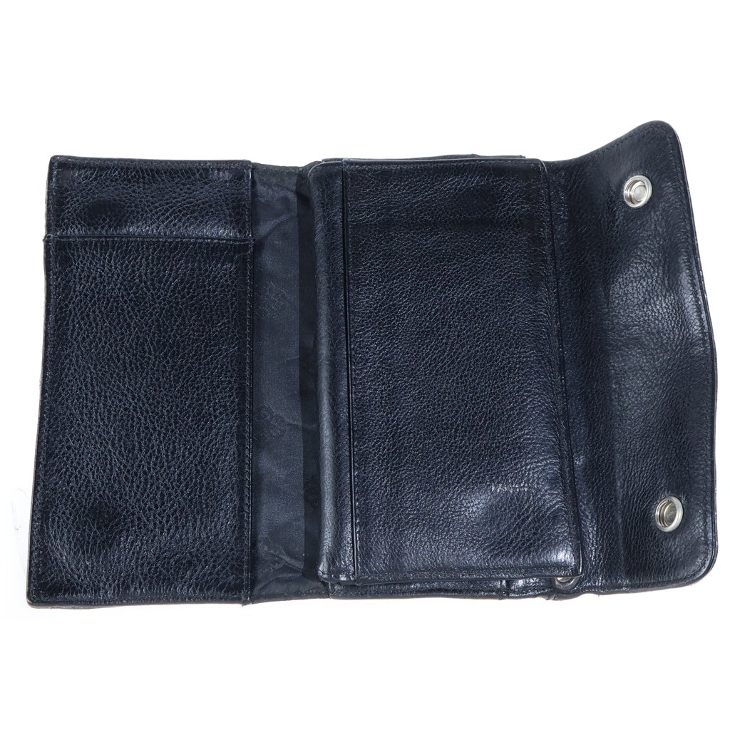 CHROME HEARTS(クロムハーツ) WAVE ウェーブ メタリックシボ加工 フレアボタン レザーウォレット 財布 ブラック/シルバー