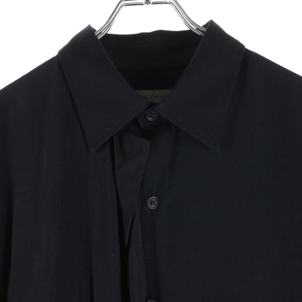 Yohji Yamamoto POUR HOMME(ヨウジヤマモト プールオム) 20AW Gabardine Drape Shirt ドレープシャツギャバ 長袖シャツ ブラック HR-B47-880