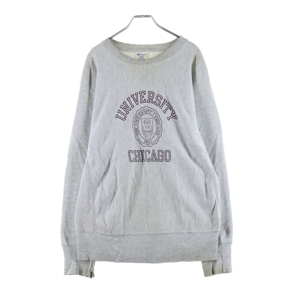 CHAMPION(チャンピオン) 80S REVERSE WEAVE リバースウィーブ トリコタグ フロントプリント クルーネックスウェットトレーナー グレー