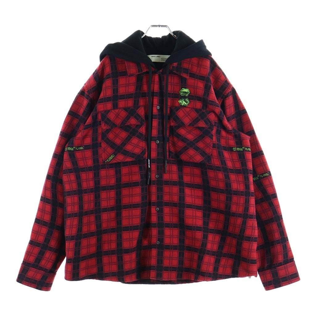 OFF-WHITE(オフホワイト) 20SS フランネルシャツ レイアウト ジップアップパーカー ブラック/レッド OMGA100R20G53001