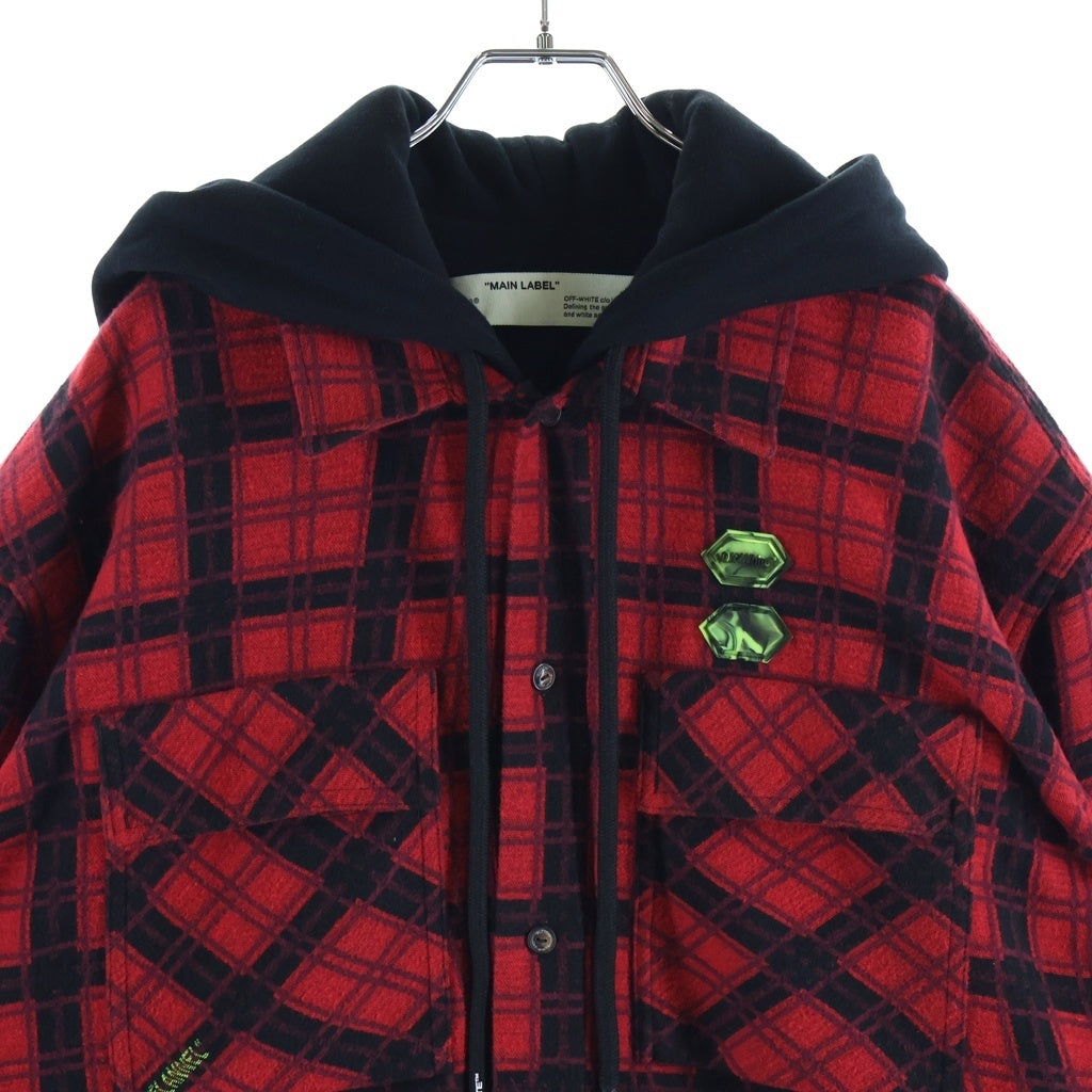 OFF-WHITE(オフホワイト) 20SS フランネルシャツ レイアウト ジップアップパーカー ブラック/レッド OMGA100R20G53001