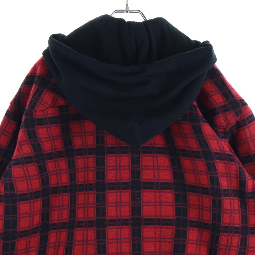 OFF-WHITE(オフホワイト) 20SS フランネルシャツ レイアウト ジップアップパーカー ブラック/レッド OMGA100R20G53001