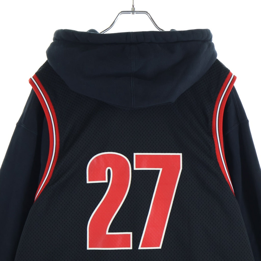 SUPREME(シュプリーム) 21SS Basketball Jersey Hooded Sweatshirt バスケットボール ジャージー フーディー プルオーバーパーカー ブラック/レッド