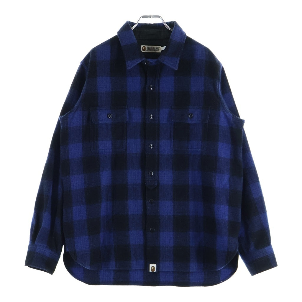 A BATHING APE(アベイシングエイプ) チェック柄 ウール ヘビーネルシャツ 長袖シャツ ブルー/ブラック
