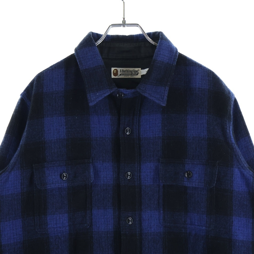 A BATHING APE(アベイシングエイプ) チェック柄 ウール ヘビーネルシャツ 長袖シャツ ブルー/ブラック