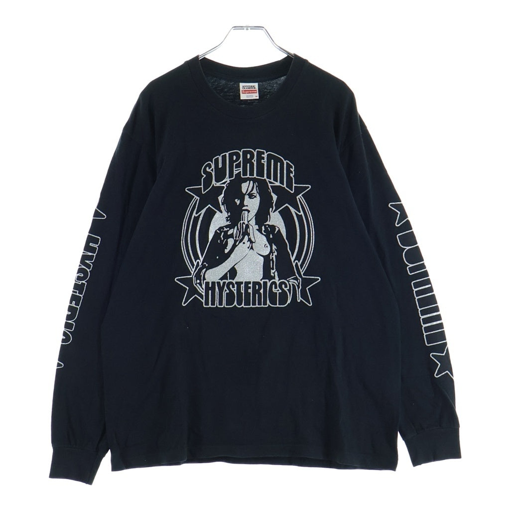 SUPREME(シュプリーム) 21SS ×HYSTERIC GLAMOUR L/S Tee ヒステリックグラマー ラメロゴプリント ロングスリーブ 長袖Tシャツ カットソー ブラック