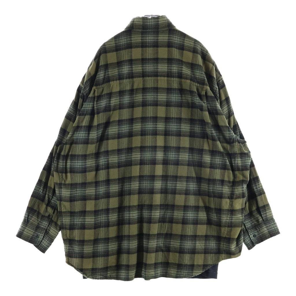 BALENCIAGA(バレンシアガ) 24AW PARIS LIBERTY L/S LAYERED SHIRT パリリバティー レイヤード ドッキング ヴィンテージ チェック柄長袖シャツ カーキ/ブラック 794656 TQM20