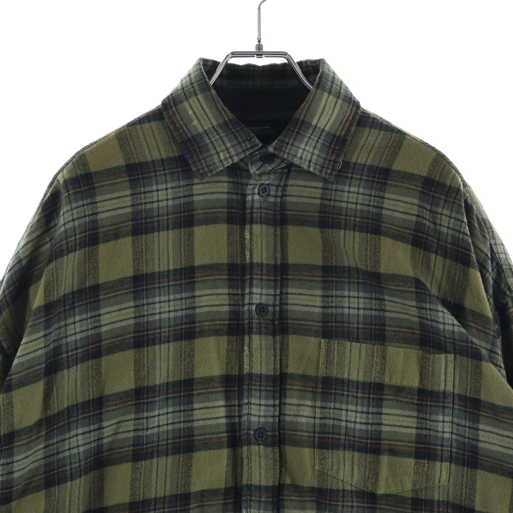 BALENCIAGA(バレンシアガ) 24AW PARIS LIBERTY L/S LAYERED SHIRT パリリバティー レイヤード ドッキング ヴィンテージ チェック柄長袖シャツ カーキ/ブラック 794656 TQM20