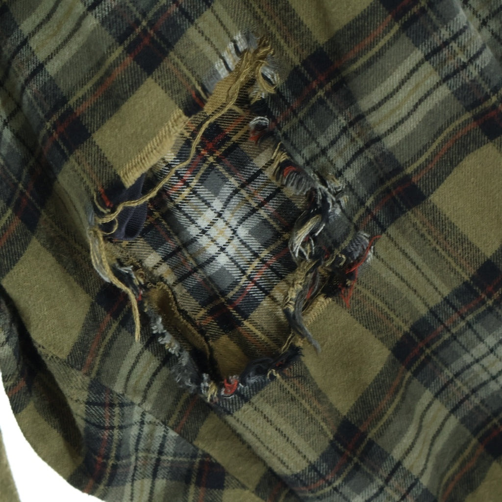 BALENCIAGA(バレンシアガ) 24AW PARIS LIBERTY L/S LAYERED SHIRT パリリバティー レイヤード ドッキング ヴィンテージ チェック柄長袖シャツ カーキ/ブラック 794656 TQM20