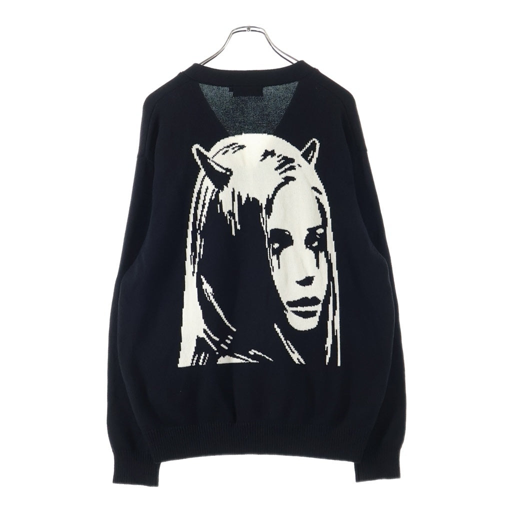 HYSTERIC GLAMOUR(ヒステリックグラマー) 23AW knit cardigan STEEL編込 デビルガール ニットカーディガン ブラック 02233ND01