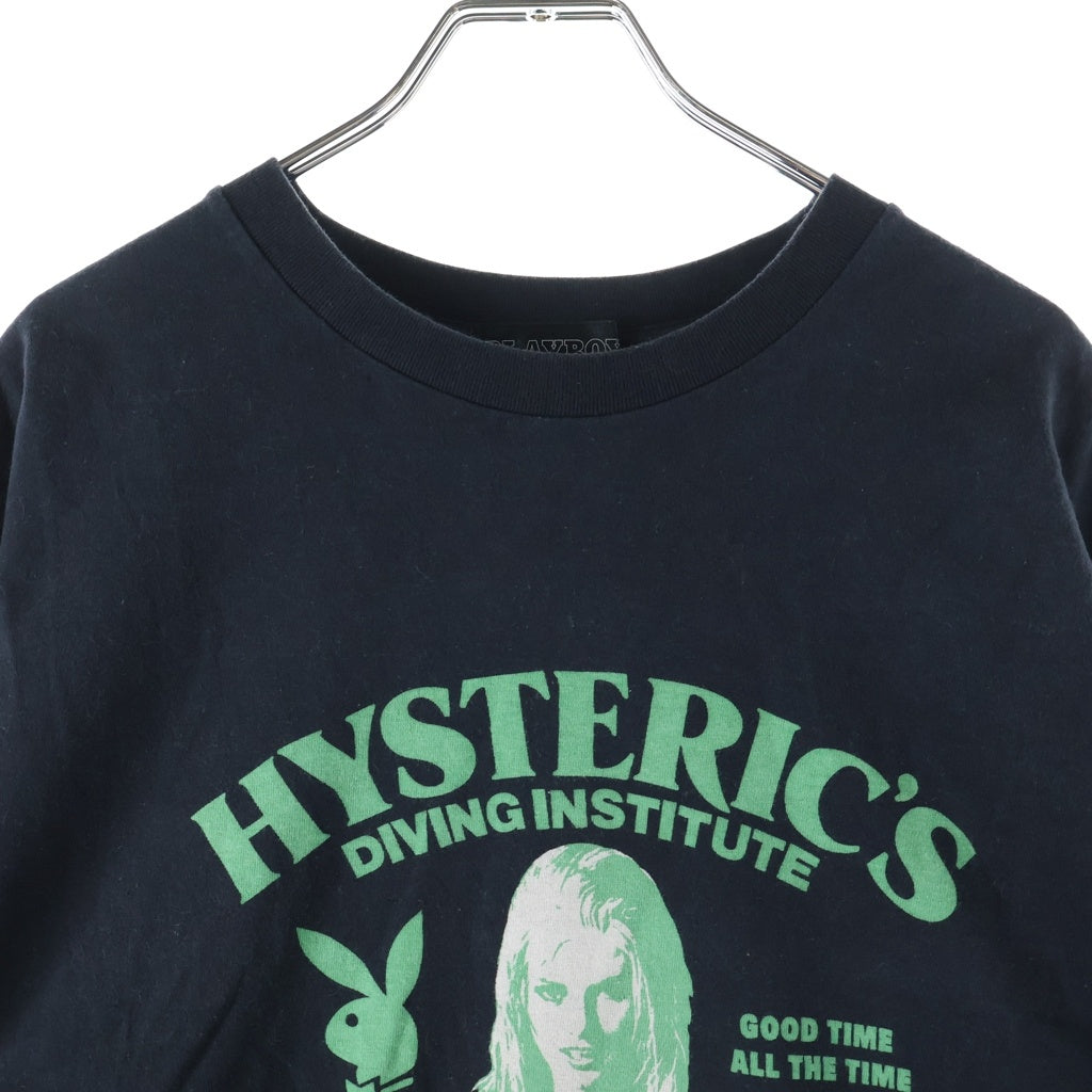 HYSTERIC GLAMOUR(ヒステリックグラマー) ×PLAY BOY プレイボーイ グラフィックプリント クルーネック 半袖Tシャツ カットソー ブラック 02231CT33