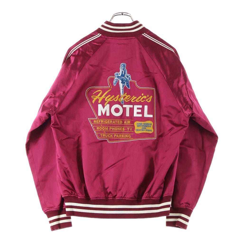 HYSTERIC GLAMOUR(ヒステリックグラマー) 22SS HYSTERIC'S MOTEL ロゴ刺繍 ジップアップ スーベニア サテンジャケット ピンク 02221AB03