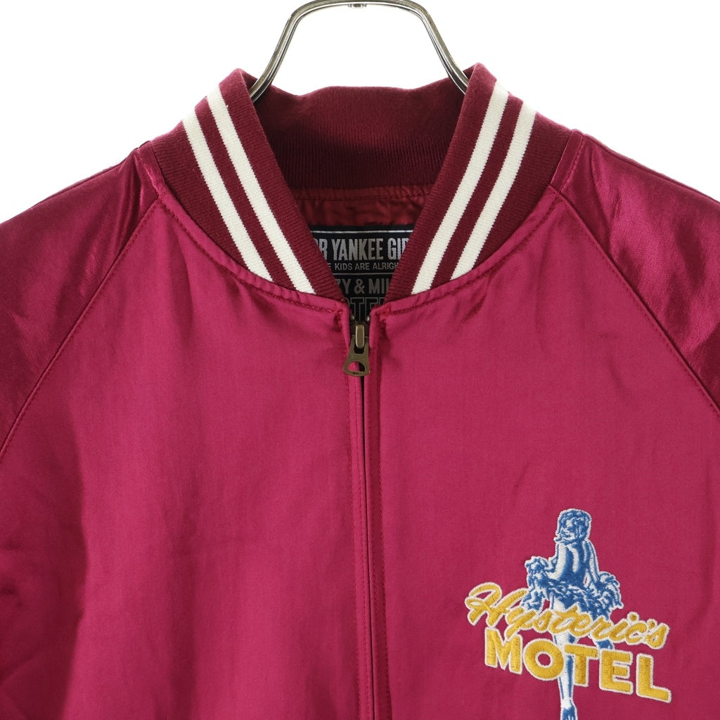HYSTERIC GLAMOUR(ヒステリックグラマー) 22SS HYSTERIC'S MOTEL ロゴ刺繍 ジップアップ スーベニア サテンジャケット ピンク 02221AB03