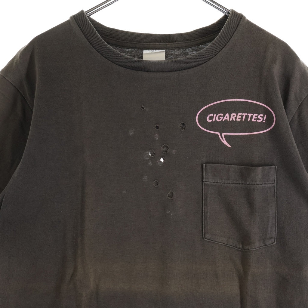 NUMBER (N)INE(ナンバーナイン) 01SS タイム期 Archive CIGARETTES! アーカイブ フロントポケット クルーネック半袖Tシャツ カットソー チャコール/ピンク
