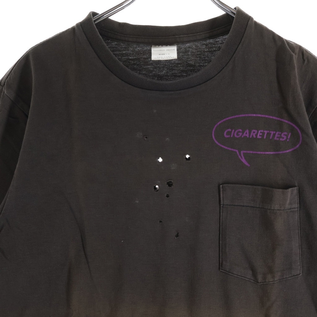 NUMBER (N)INE(ナンバーナイン) 01SS タイム期 Archive CIGARETTES! アーカイブ フロントポケット クルーネック半袖Tシャツ カットソー チャコール/パープル