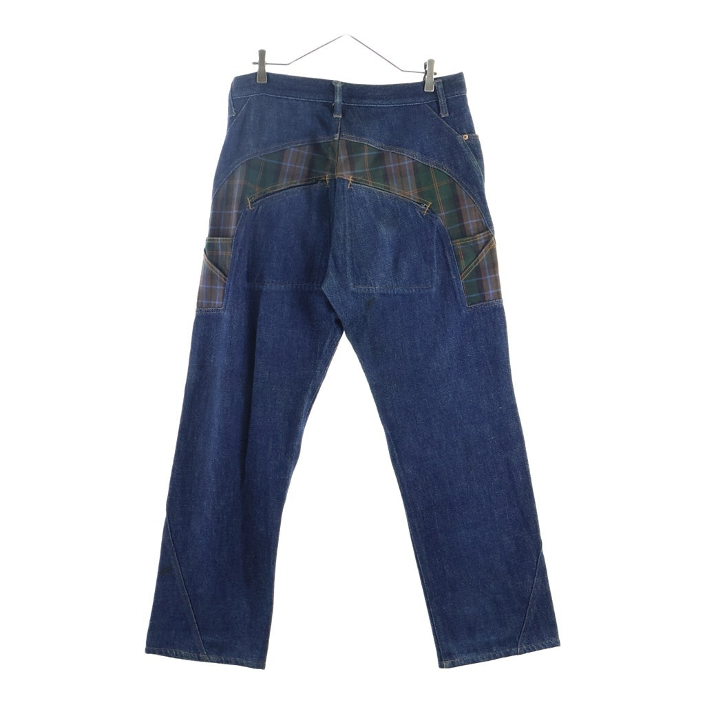 NO BRAND(ノーブランド) ROC STER(ロックスター) チェック柄切り替え ボタンフライ デニムパンツ インディゴ RS-AW02-P1