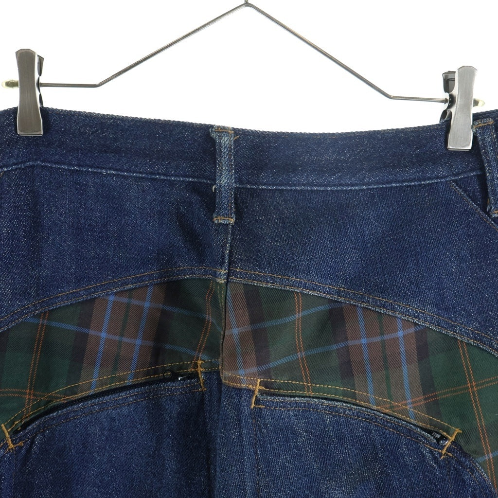 NO BRAND(ノーブランド) ROC STER(ロックスター) チェック柄切り替え ボタンフライ デニムパンツ インディゴ RS-AW02-P1