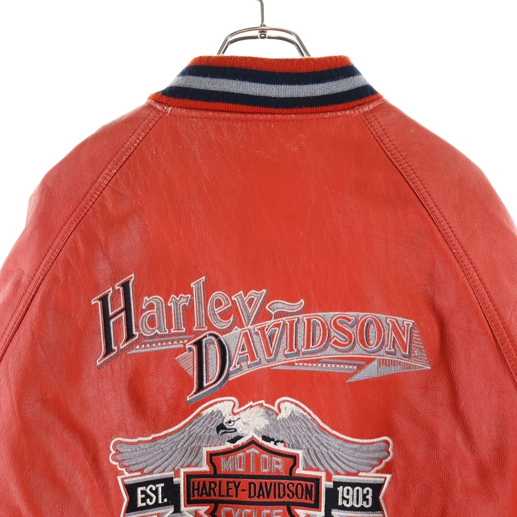 HARLEY DAVIDSON(ハーレーダビッドソン) Leather jacket フロントロゴ刺繍 ジップアップ レザージャケット レッド