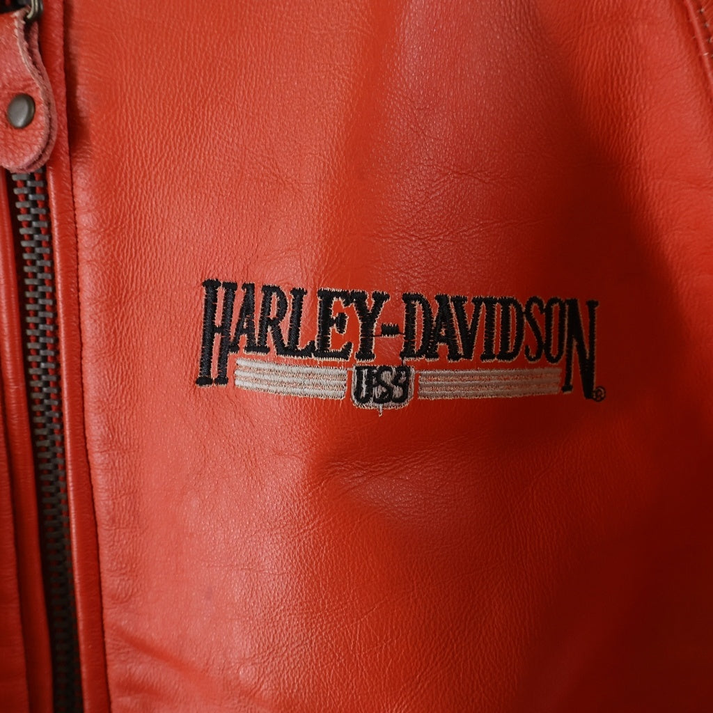 HARLEY DAVIDSON(ハーレーダビッドソン) Leather jacket フロントロゴ刺繍 ジップアップ レザージャケット レッド