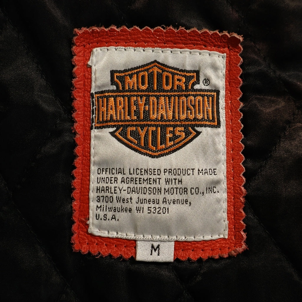 HARLEY DAVIDSON(ハーレーダビッドソン) Leather jacket フロントロゴ刺繍 ジップアップ レザージャケット レッド
